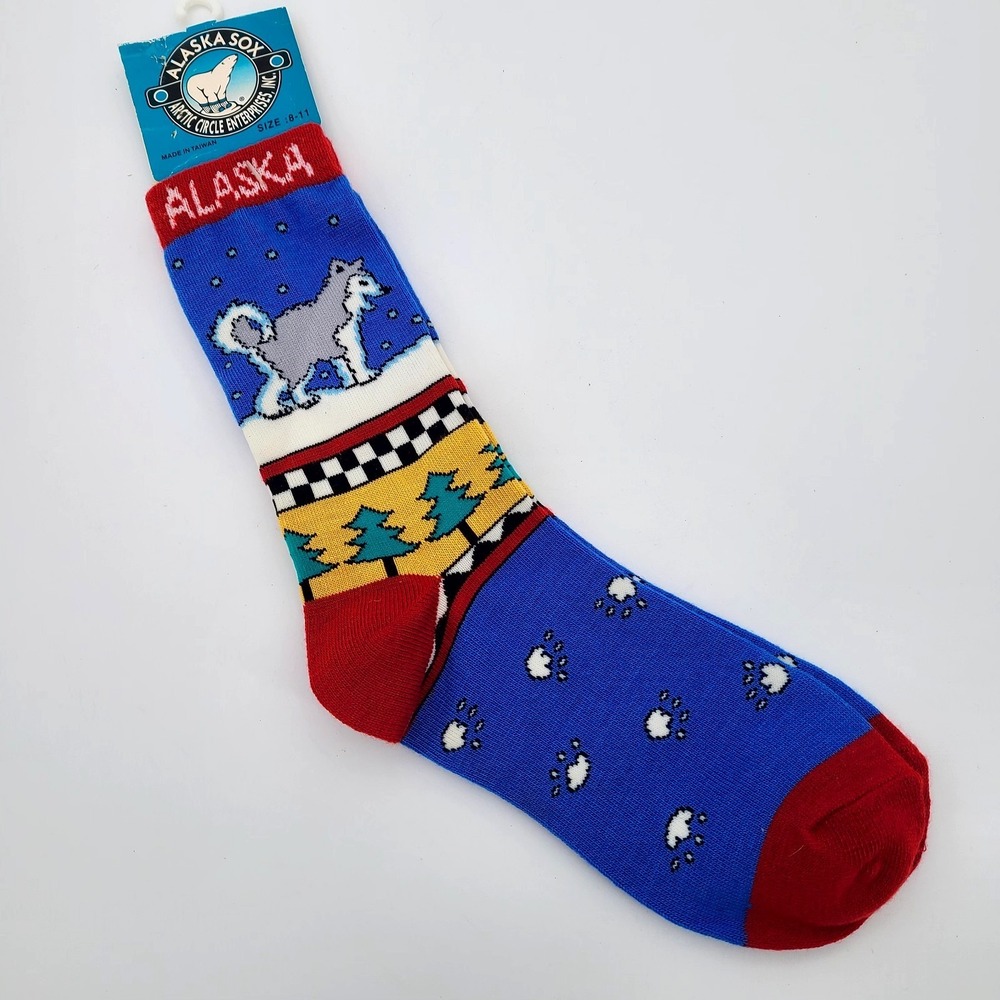 VTG Alaska Sox Huskie Sled Dog Novelty Socks Artic Circle Enterprise Sz 8-11 NWT
